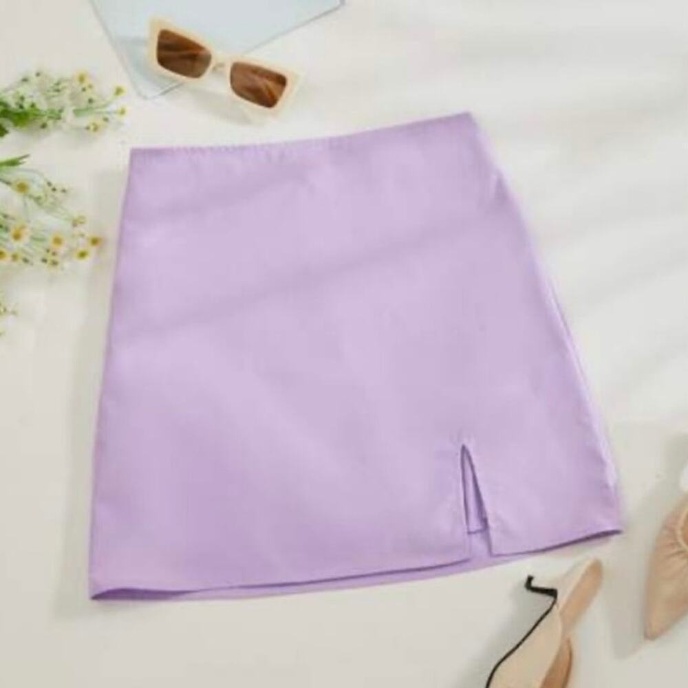 NWOT Shein Lilac Purple Mini Skirt Women’s Size Small Side Slit High Waist - Picture 1 of 7